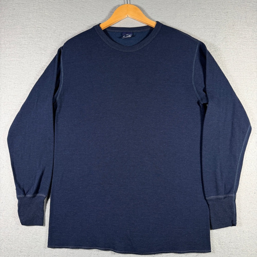 Duofold Mens Large Navy Blue Wool Blend Thermal Base Layer Shirt Made in USA
